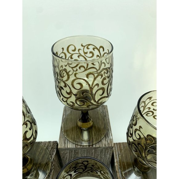 Vintage Libbey Stemmed Prada Swirl Scrolled Glass Cordials. - Picture 9 of 9